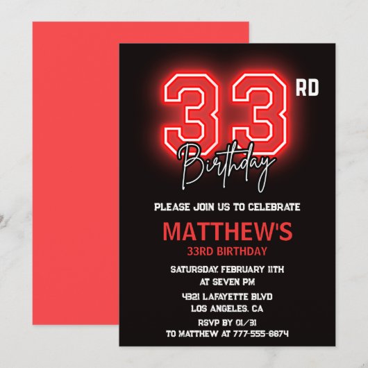 33e anniversaire invitations hommes anniversaire (Devant / Derrière)