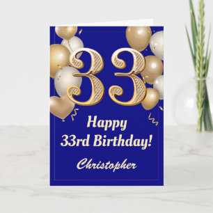 33e marinierblauw en gouden ballonnen Confetti Kaart