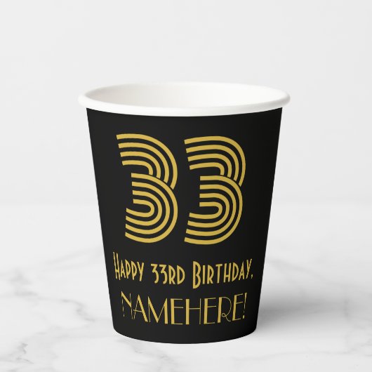 33e verjaardag: Art Deco Geïnspireerde look "33" e Papieren Bekers (Voorkant)