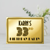 33e verjaardag — Art Deco Style "33" en naam Folie Uitnodiging (Staand Voorkant)