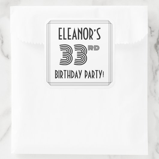 33e verjaardag: Art Deco Style + aangepaste naam Vierkante Sticker (Tas)