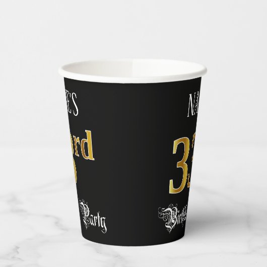 33e verjaardag — Fancy script, Faux Gold look Papieren Bekers (Links)