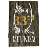 33e verjaardag: Faux Gold look & Faux Wood Pattern Medium Cadeauzakje (Voorkant)