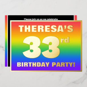 33e verjaardag: Fun, kleurrijk regenboogpatroon Folie Uitnodiging