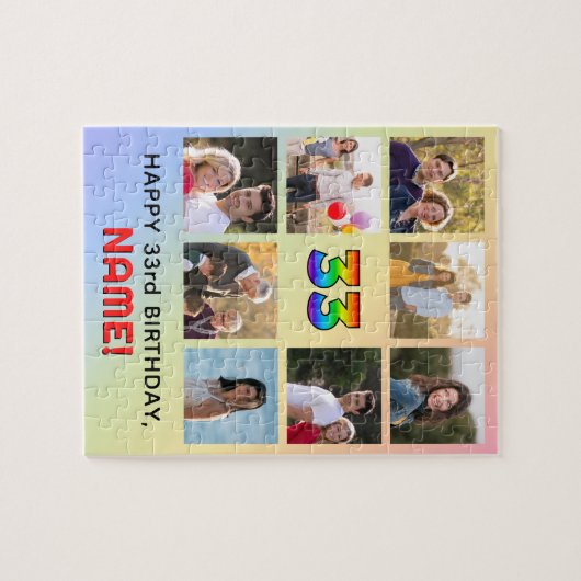 33e verjaardag: Fun Rainbow #, aangepaste naam & f Legpuzzel (Horizontaal)