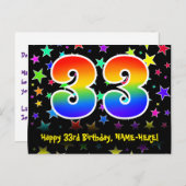 33e verjaardag: Fun Stars Pattern, Rainbow 33, Naa Briefkaart (Voorkant / Achterkant)