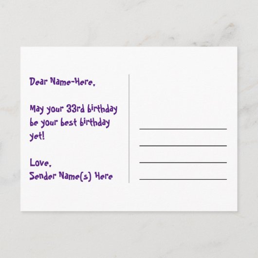 33e verjaardag: Fun Stars Pattern, Rainbow 33, Naa Briefkaart (Achterkant)