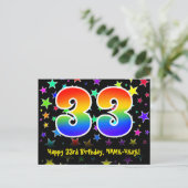 33e verjaardag: Fun Stars Pattern, Rainbow 33, Naa Briefkaart (Staand voorkant)