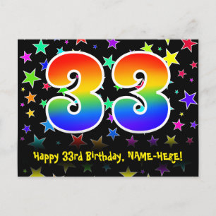33e Verjaardag: Leuke Sterren Patroon, Regenboog 3 Briefkaart