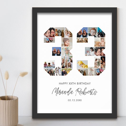 33e verjaardag nummer 33 aangepaste fotocollage poster