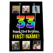 33e verjaardag: Regenboog "33", aangepaste foto's  Medium Cadeauzakje (Achterkant)