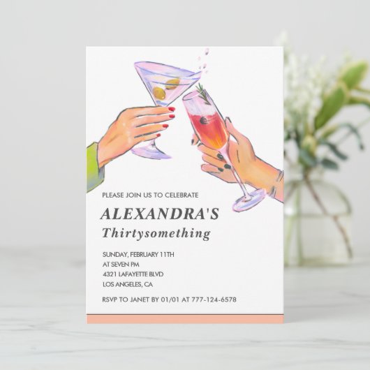 33e verjaardag uitnodiging Cocktail Fun Woman (Staand voorkant)