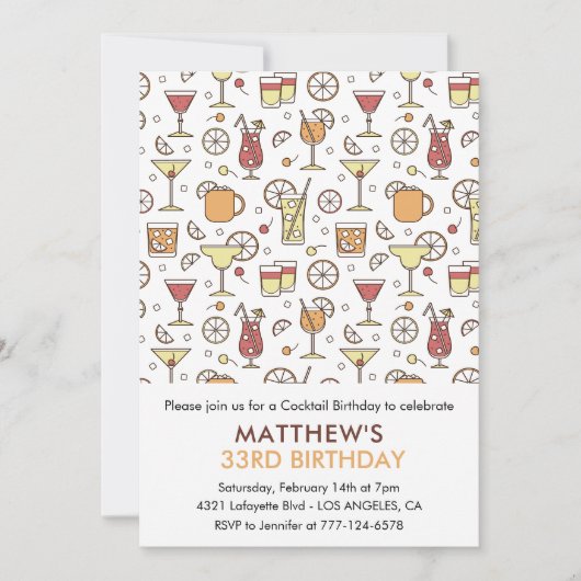 33e verjaardag uitnodiging Cocktail Pattern Modern (Voorkant)