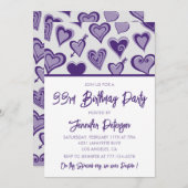 33e verjaardag uitnodiging Paarse Harten (Voorkant / Achterkant)