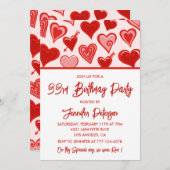 33e verjaardag uitnodiging rood roze harten (Voorkant / Achterkant)