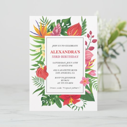 33e verjaardag uitnodiging Tropical Party Elegant (Staand voorkant)