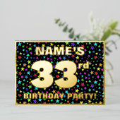33e verjaardag van de Vreugde - Fun, kleurrijk ste Folie Uitnodiging (Staand Voorkant)