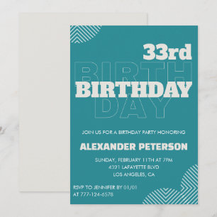 33e verjaardagsuitnodiging Mannen Blauwe Typografi Kaart