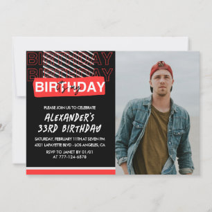 33e verjaardagsuitnodiging Mannen Feest Foto Rood Kaart
