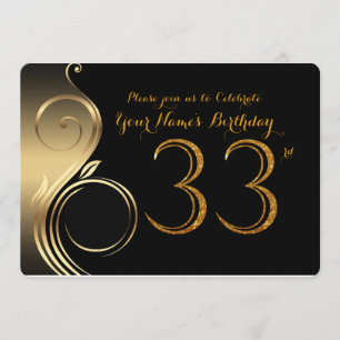 33rd, Birthday Invitation, nummer Glitter Gold, fo Kaart