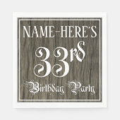 33rd Birthday Party — Fancy script, Faux Wood Kijk Servet (Voorkant)