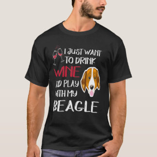 340 Drink wijn en speel met mijn beagle T-shirt