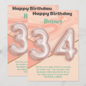 34 ans filles Bonne carte d'anniversaire (Devant / Derrière)