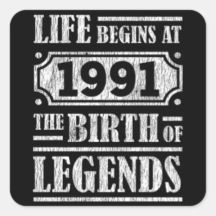 34 jaar oud 1991 Geboorte van de legende 34e verja Vierkante Sticker