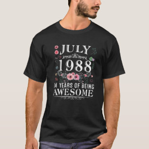 34 jaar oud gemaakt in juli 1988 34e verjaardag ca t-shirt
