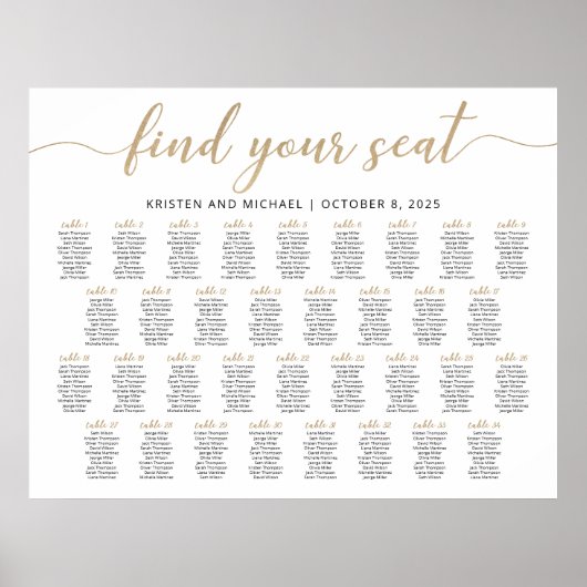 34 Tafels Vind uw zitplaatskaart plan Poster (Voorkant)