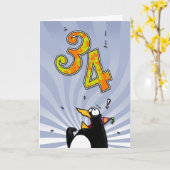 34e anniversaire - Carte de surprise de pingouin (Fleur jaune)