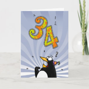 34e anniversaire - Carte de surprise de pingouin