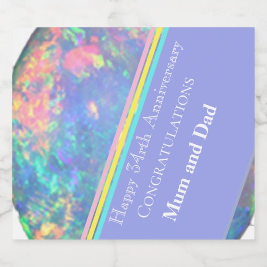 34e bruiloft Jubileum, Opal Sparkling Wijnetiket (Enkel label)