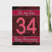 34e jubileumkaart met rozen en bladeren kaart (Voorkant)