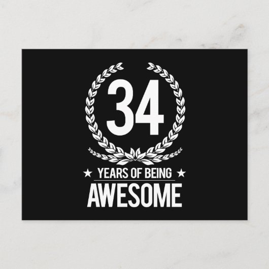 34e verjaardag (34 jaar Geweldige) Briefkaart (Voorkant)