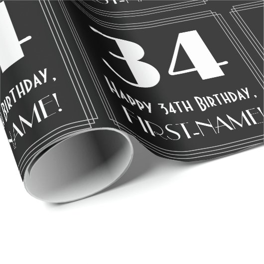 34e verjaardag - Art Deco geïnspireerd look "34", Cadeaupapier (Rol Hoek)