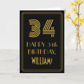 34e verjaardag: Art Deco geïnspireerd look "34" & Kaart (Gele Bloem)