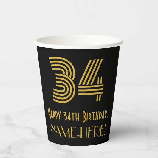 34e verjaardag: Art Deco Geïnspireerde look "34" e Papieren Bekers (Voorkant)