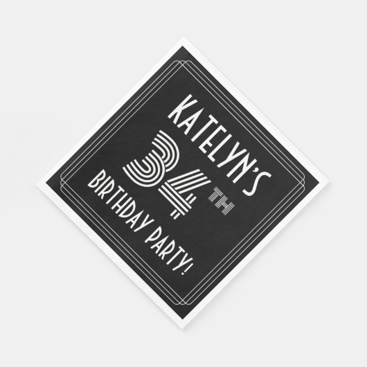 34e verjaardag: Art Deco Style + aangepaste naam Servet (Hoek)
