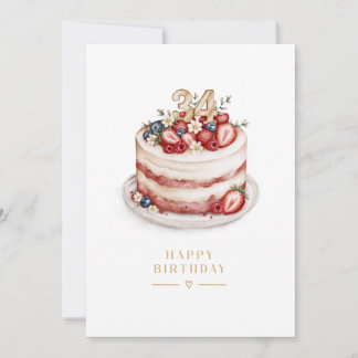 34e Verjaardag Bessencake Waterverf | Gefeliciteer Kaart