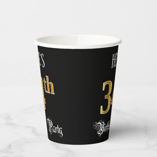 34e verjaardag — Fancy script, Faux Gold look Papieren Bekers (Links)