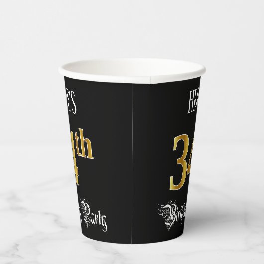 34e verjaardag — Fancy script, Faux Gold look Papieren Bekers (Rechts)
