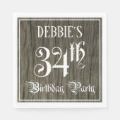 34e verjaardag — Fancy script, Faux Wood Kijk Servet (Voorkant)