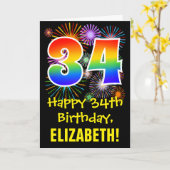 34e verjaardag: Fireworks Pattern + Rainbow 34 Kaart (Gele Bloem)
