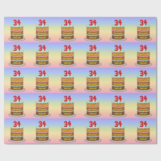 34e verjaardag: Fun Cake and Candles + Custom Name Cadeaupapier (Vlak)