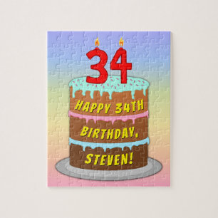 34e verjaardag: Fun Cake and Candles + Custom Name Legpuzzel