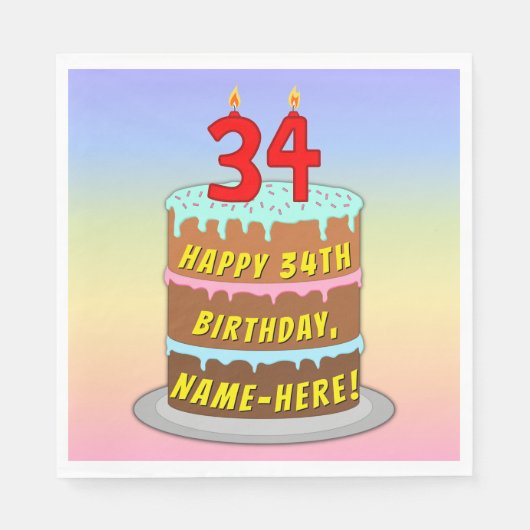 34e verjaardag: Fun Cake and Candles + Custom Name Servet (Voorkant)
