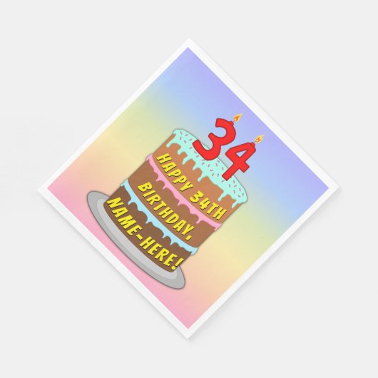34e verjaardag: Fun Cake and Candles + Custom Name Servet (Hoek)