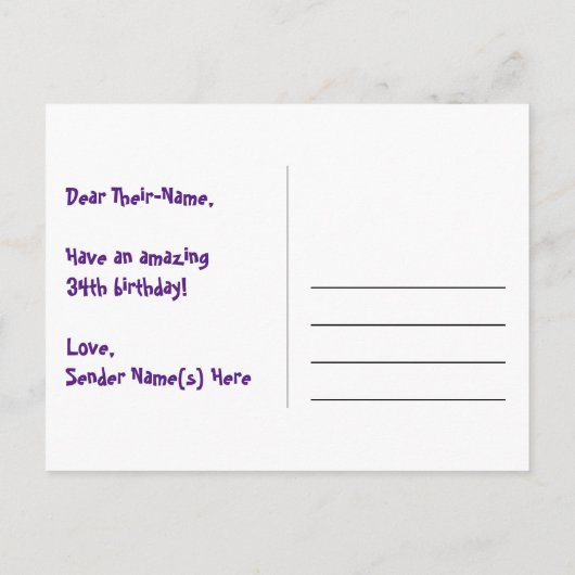 34e verjaardag - Fun Fireworks Pattern + Rainbow 3 Briefkaart (Achterkant)