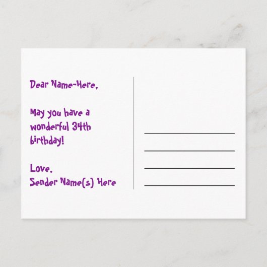 34e verjaardag: Fun Hearts Pattern, Regenboog 34 Briefkaart (Achterkant)